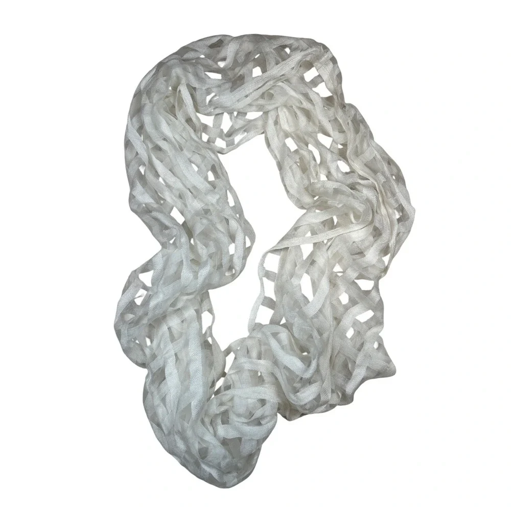 Christopher & Banks White Lattice Open Weave Infinity Scarf Lightweight Rayon